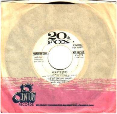 HUGO MONTENEGRO & THE 20TH CENTURY STRINGS - Blueberry Hill / Heartaches - 45T (SP 2 titres)