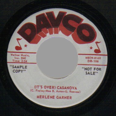 MERLENE GARNER - It's Over Casanova / Will You Remember Mine - 45T (SP 2 titres)