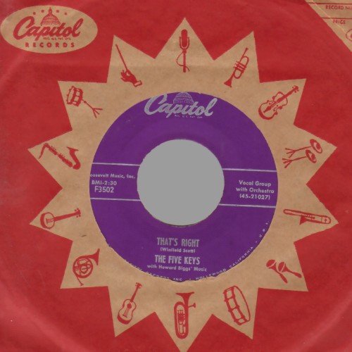 THE FIVE KEYS - Out Of Sight, Out Of Mind / Thats Right - 45T (SP 2 titres)