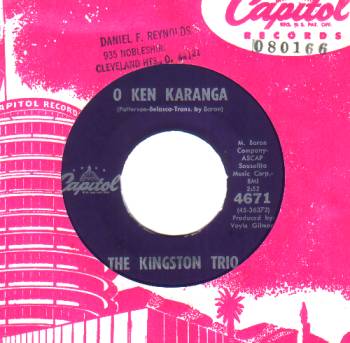 The Kingston Trio Where+Have+All+The+Flowers+Gone+/+O+Ken+Karanga 45RPM