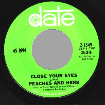 PEACHES AND HERB - Close your eyes / I will watch over you - 45T (SP 2 titres)