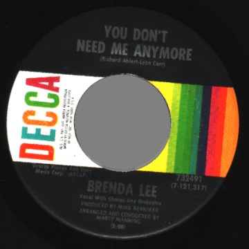 BRENDA LEE - Bring me sunshine / you don't need me anymore - 7inch (SP)