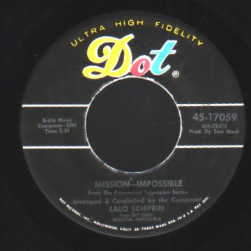 LALO SCHIFRIN - Mission Impossible / Jim On The Move - 45T (SP 2 titres)