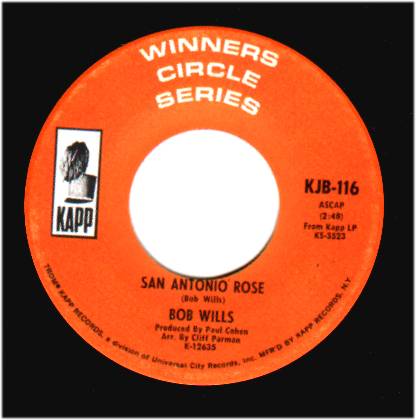 BOB WILLS - San Antonio Rose / Across The Alley From The Alamo - 45T (SP 2 titres)